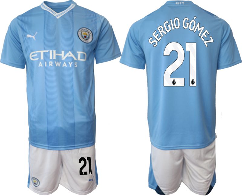 Men 2023-2024 Club Manchester City home Light blue #21 Soccer Jersey